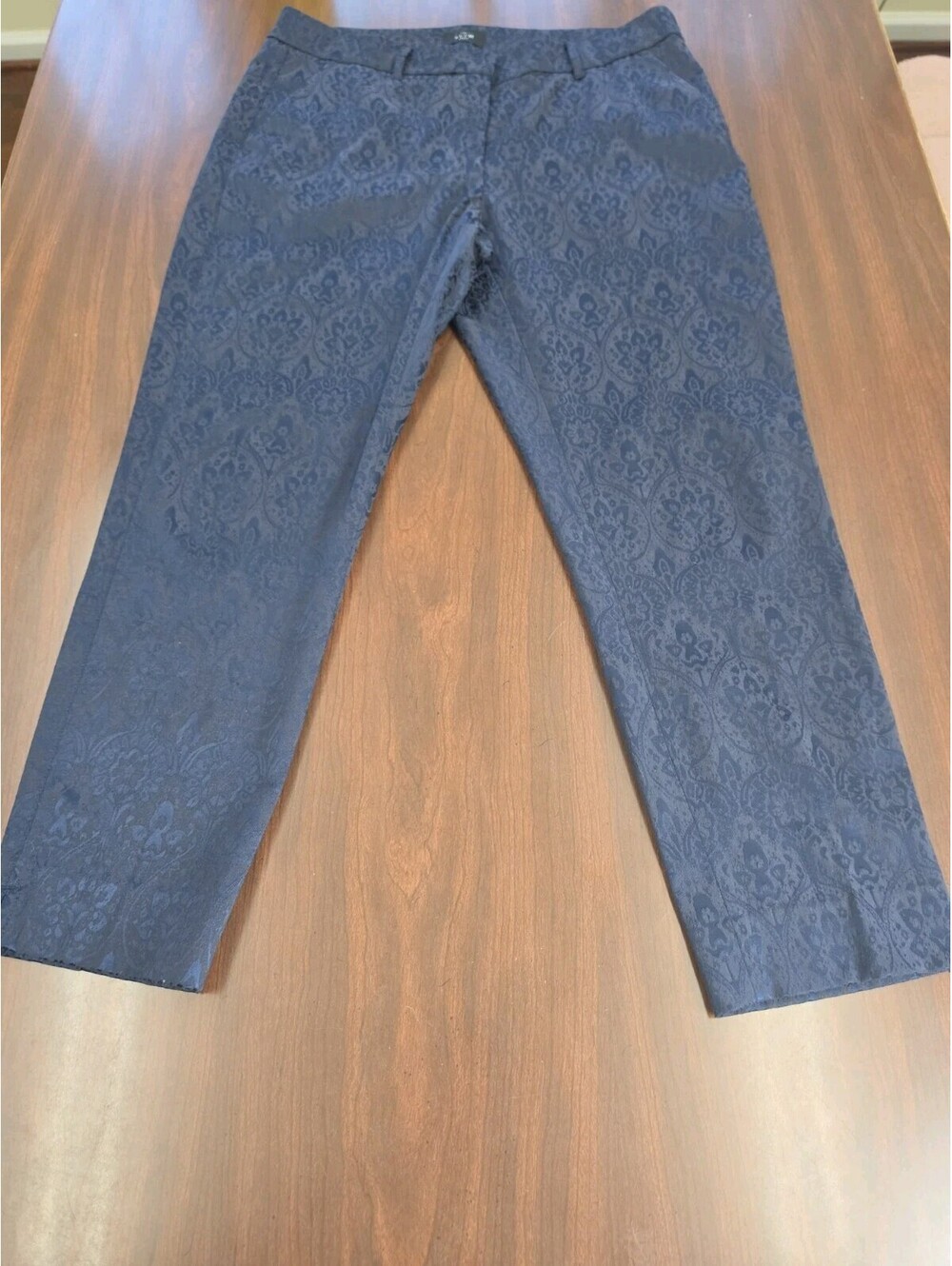 White House Black Market Pants Size 10 Navy Blue Damask Slim Ankle Sophisticated